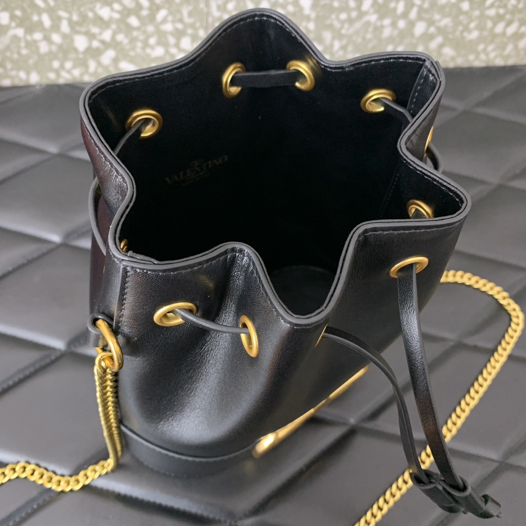 Valentino Garavani VLogo Signature Mini Bucket Bag in Black Nappa Leather 